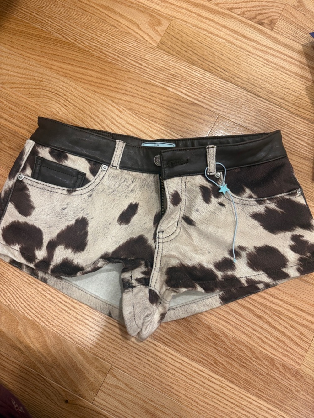 Revice Denim Cowhide Low-Rise Women’s Shorts - Brown and Cream